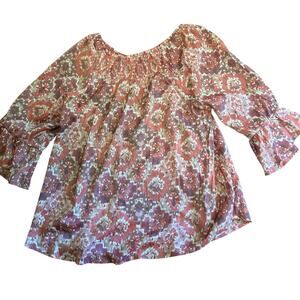 Cocomo Woman Top Size 1X Tunic Top Floral Boho 3/4 Tiered Bell Sleeve Peasant